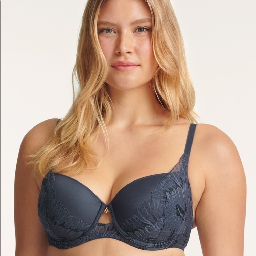 Thirdlove Women's 32F Petal Lace Demi Bra | Ombre Blue/Black Lace | Perfect!
